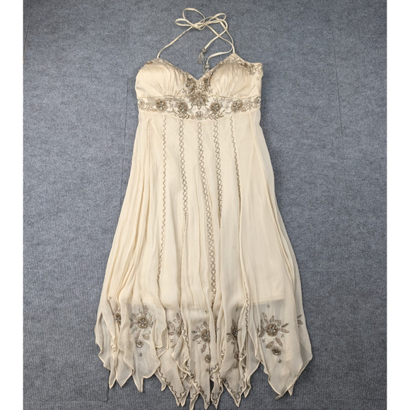 Vintage Cache Silk Dress Womens 4 Fairy Babydoll Angel Y2K Boho Beaded Whimsical - Picture 3 of 10